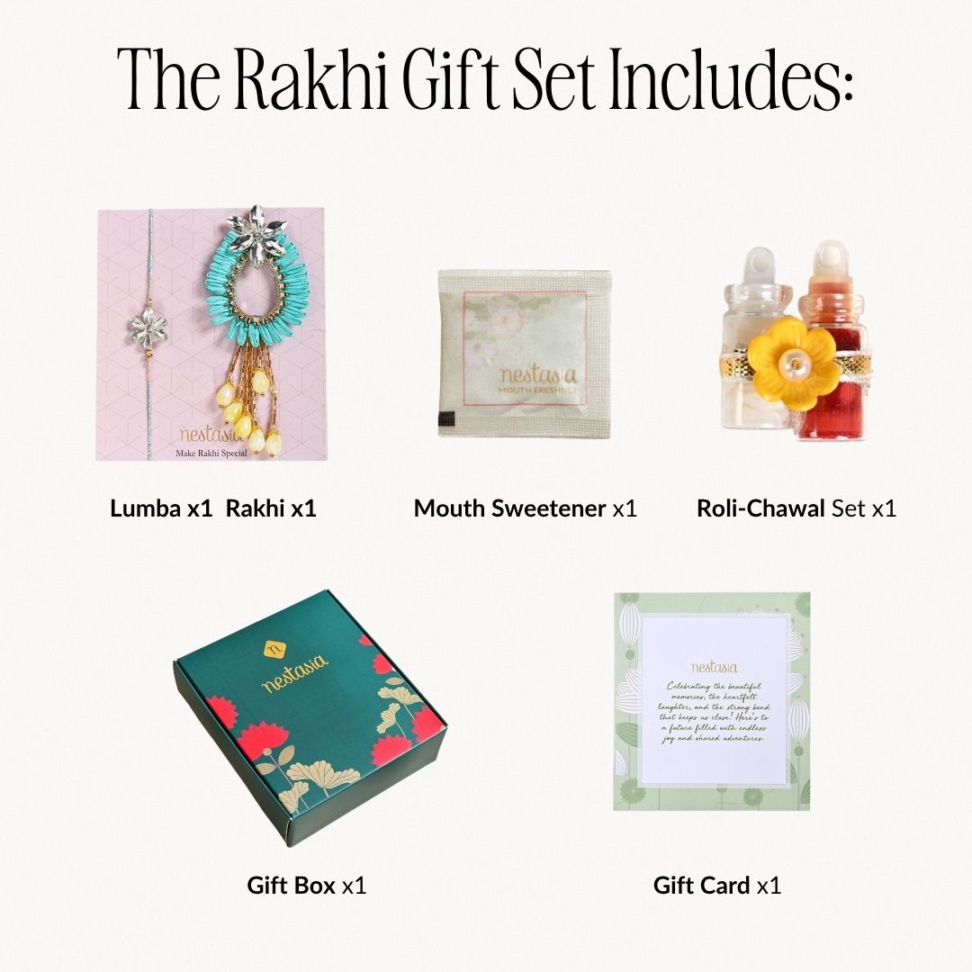 Turquoise Blossom Rakhi Lumba Gift Set Nestasia