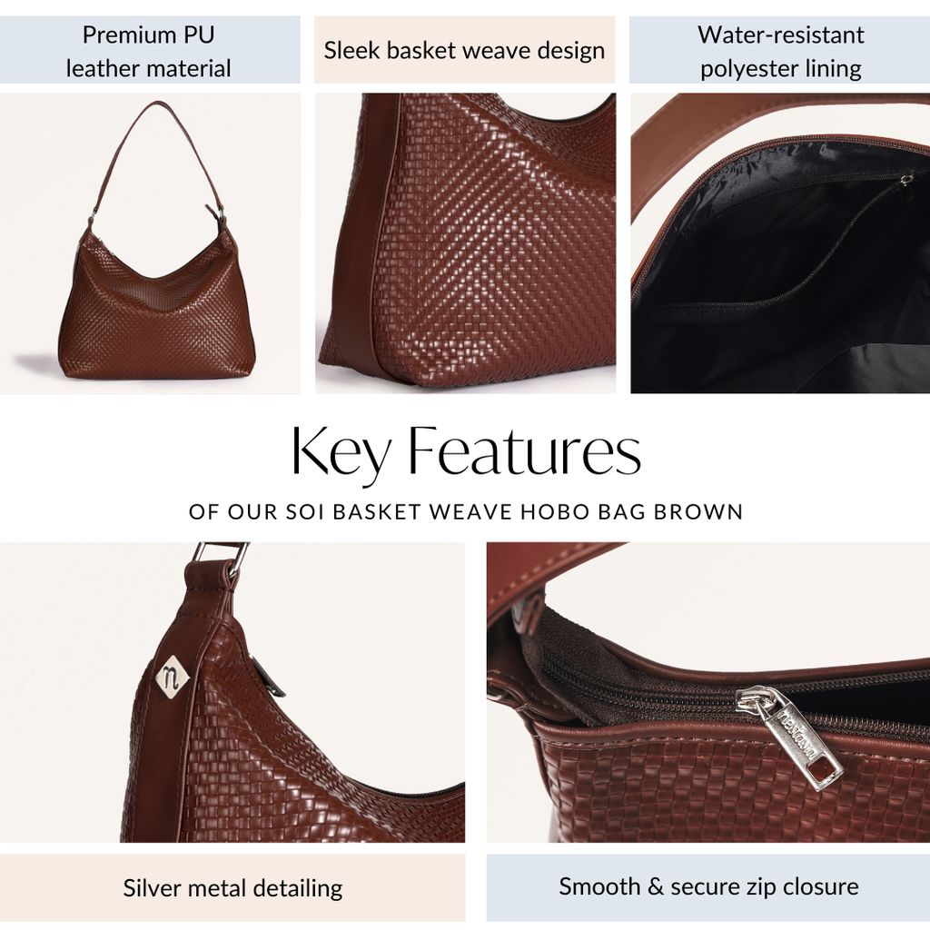 Soi Basket Weave Hobo Bag Brown Nestasia