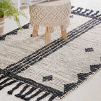 Black and Beige Hand Woven Carpet for Living Room Nestasia