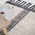 Black and Beige Hand Woven Carpet for Living Room Nestasia