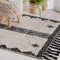 Black and Beige Hand Woven Carpet for Living Room Nestasia