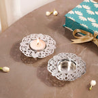 Radiance Silver Plated Brass Tealight Holder Set Of 2 In Gift Box Nestasia