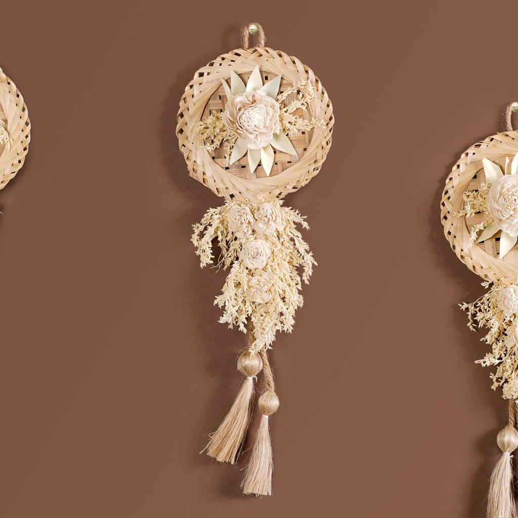 Organic White Petals Dried Flower Wall Decor Set Of 4 Nestasia