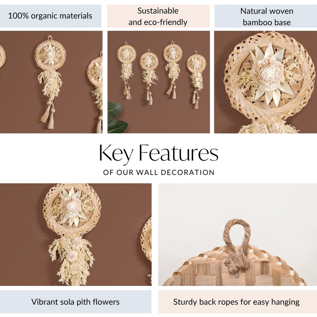 Organic White Petals Dried Flower Wall Decor Set Of 4 Nestasia