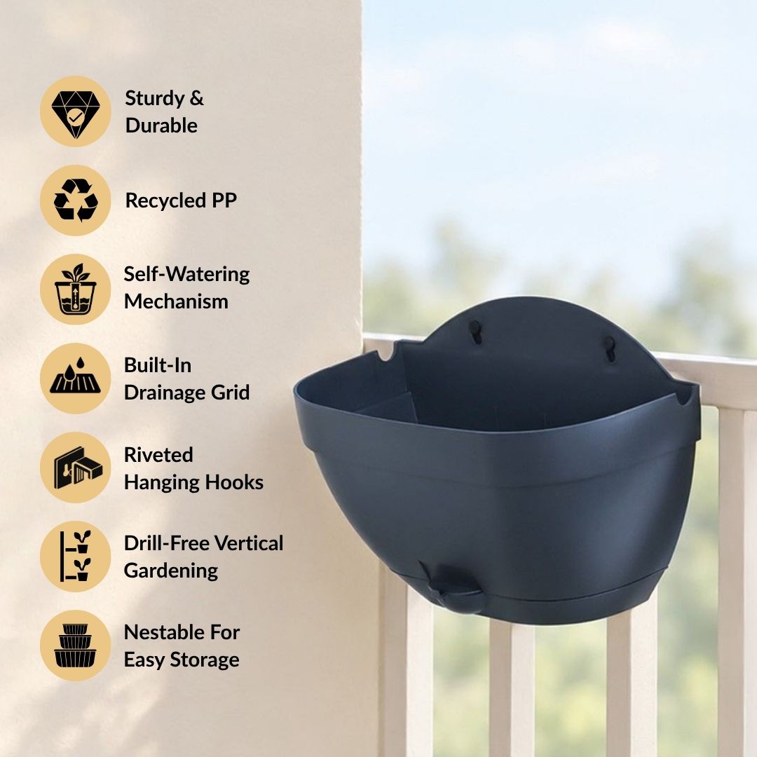 Railing Mori Planter For Balcony Self Watering Grey Set Of 3 Nestasia