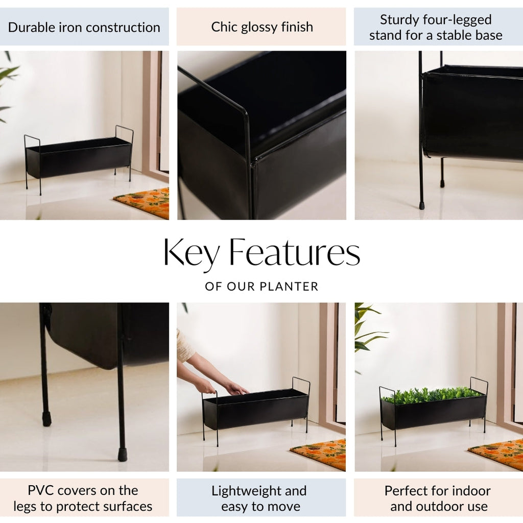 Raised Iron Trough Planter With Handle Black Nestasia