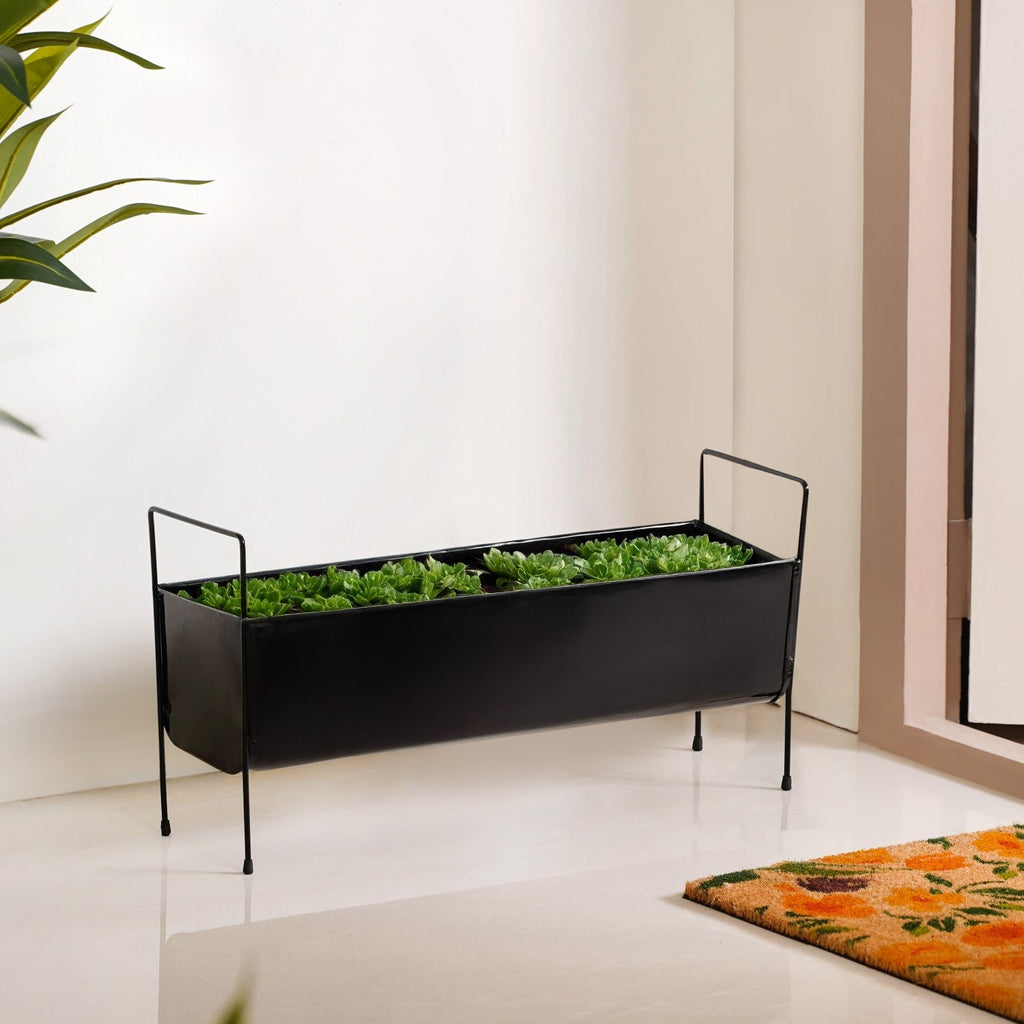 Raised Iron Trough Planter With Handle Black Nestasia