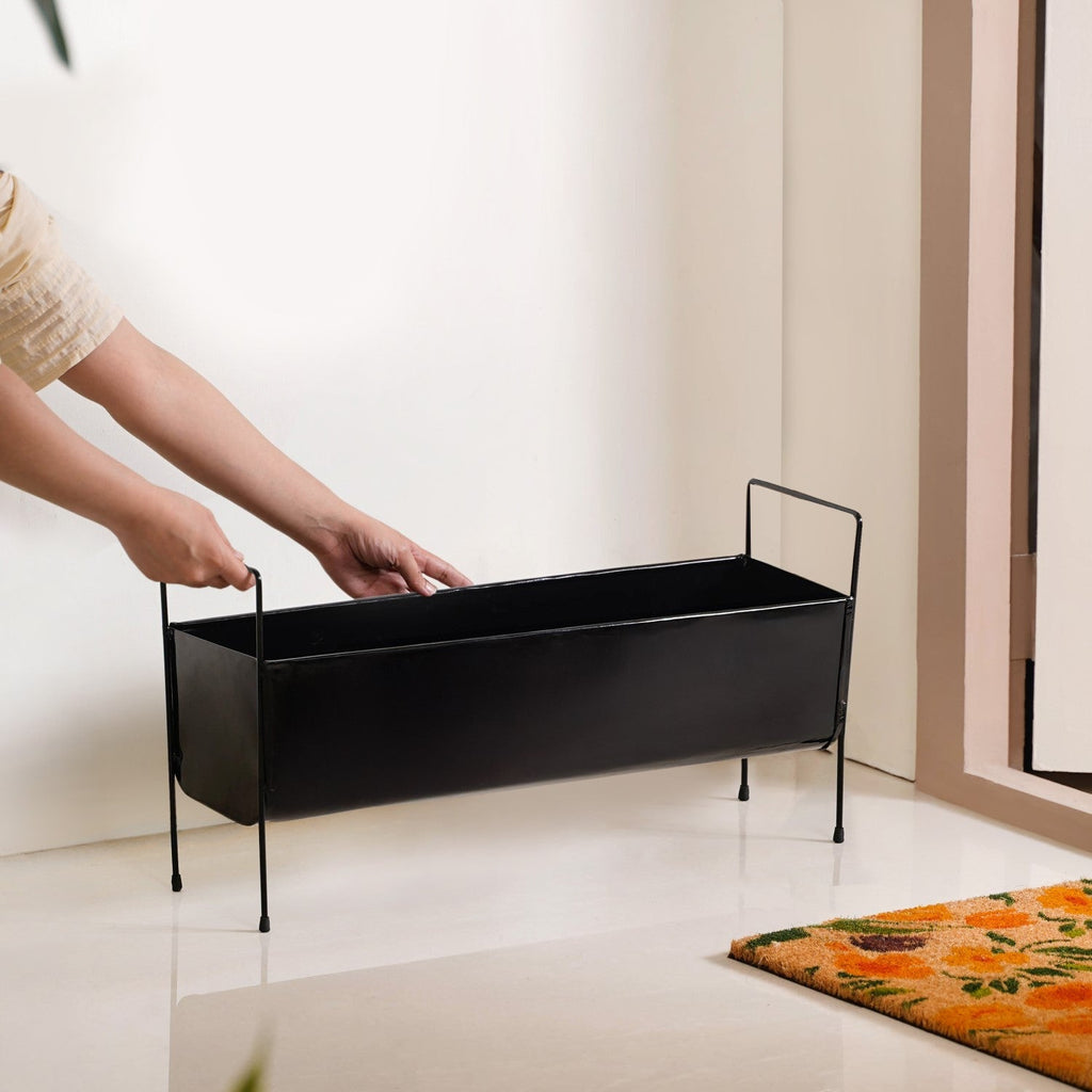 Raised Iron Trough Planter With Handle Black Nestasia