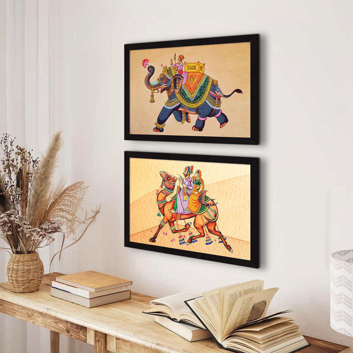 ArtX Rajasthani Elephant and Camel Indian Wall Art Painting, Multicolor, Set Of 2 AXII-11-113-196 ArtX