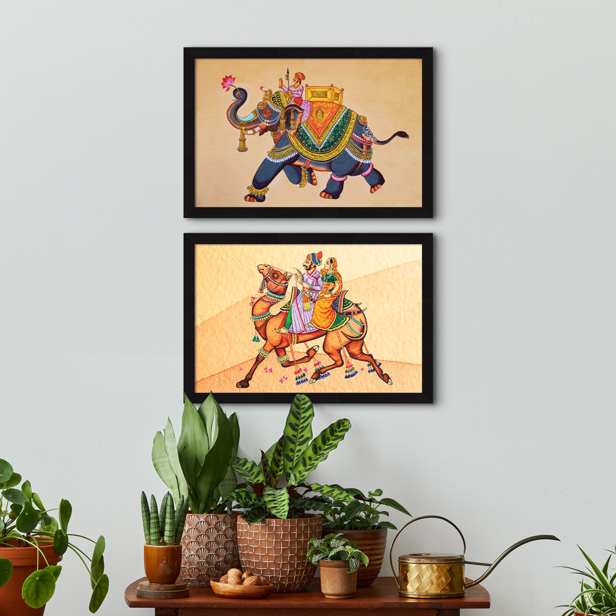 ArtX Rajasthani Elephant and Camel Indian Wall Art Painting, Multicolor, Set Of 2 AXII-11-113-196 ArtX