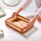 Cane Rectangular Wooden Tray Nestasia