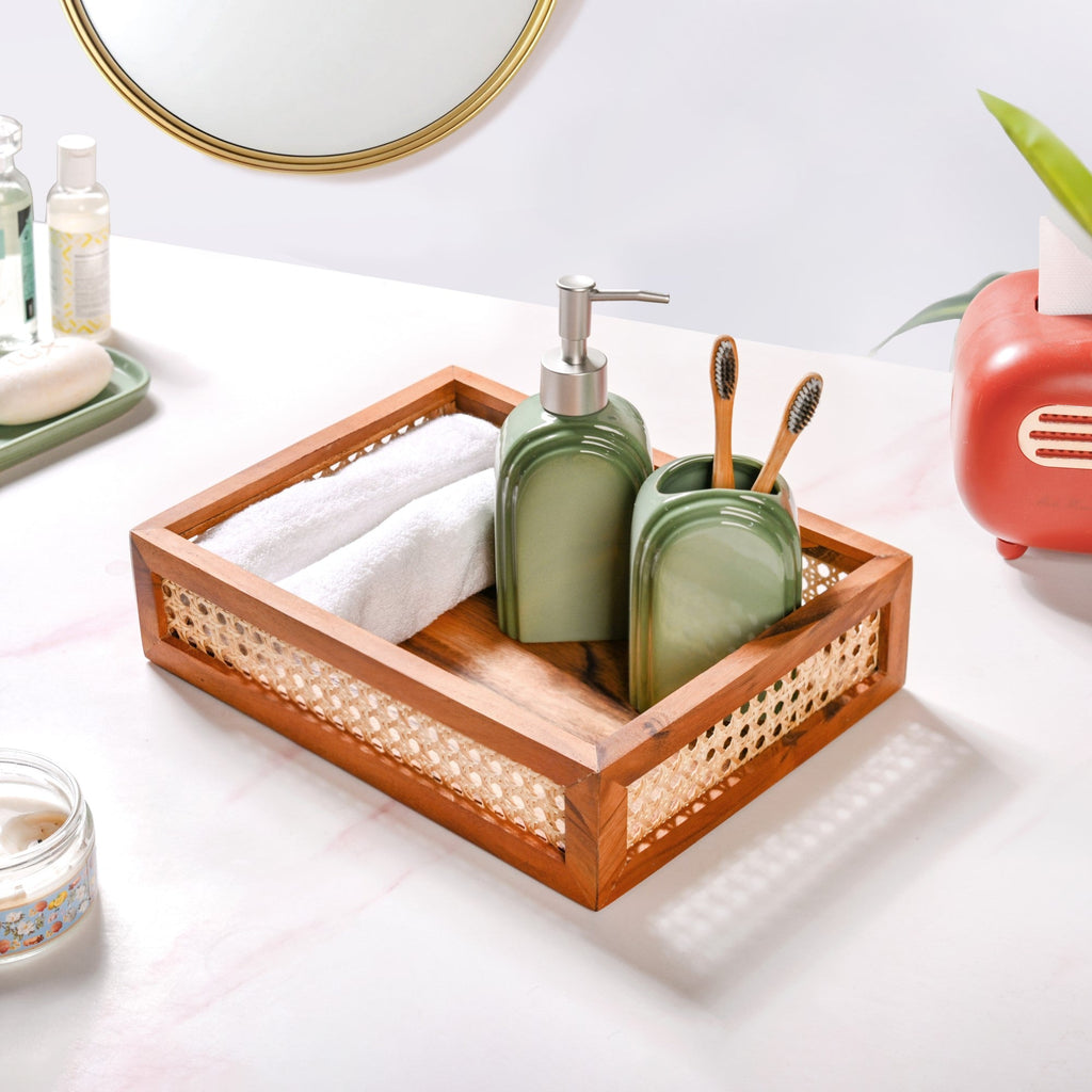 Cane Rectangular Wooden Tray Nestasia