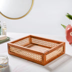 Cane Rectangular Wooden Tray Nestasia