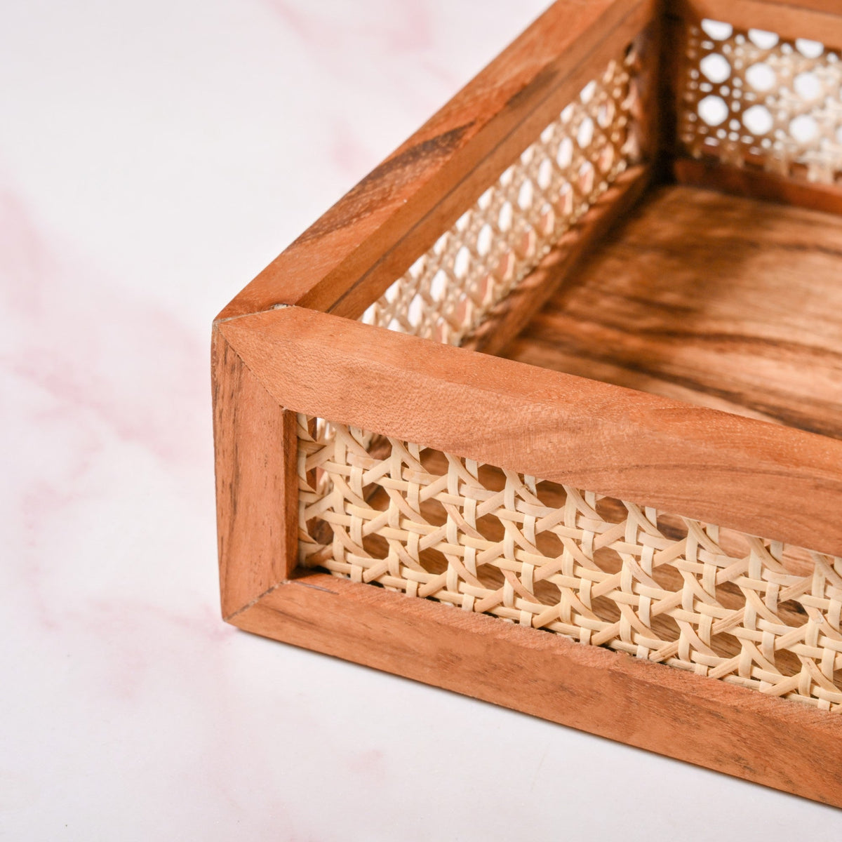 Cane Rectangular Wooden Tray Nestasia