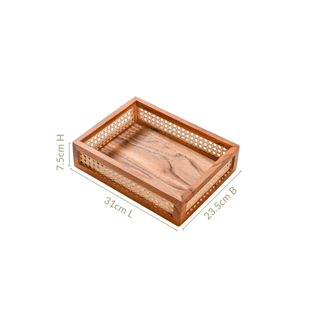 Cane Rectangular Wooden Tray Nestasia