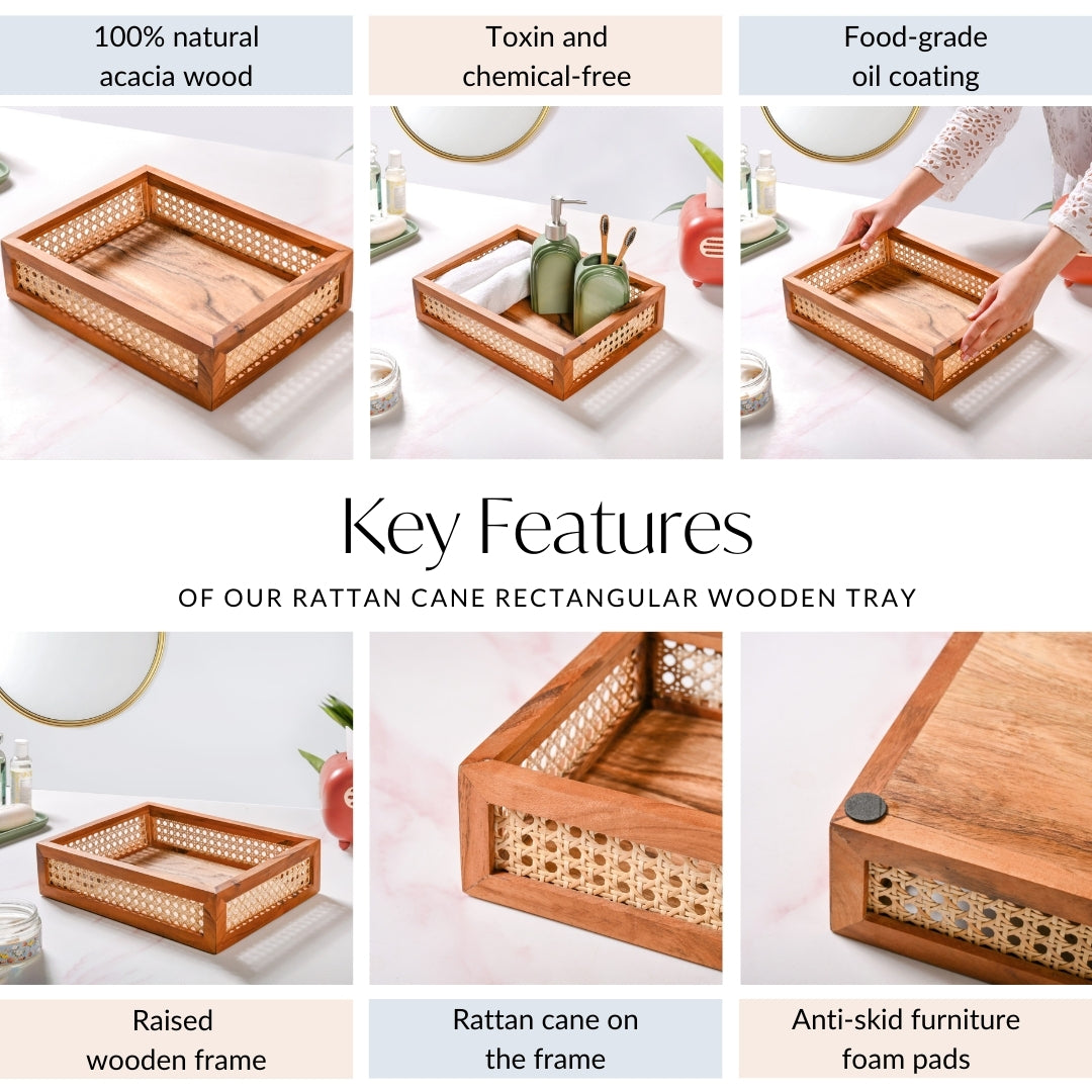 Cane Rectangular Wooden Tray Nestasia