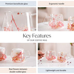 Real Flower Inside Double Wall Glass Cup Set Of 2 180ml Nestasia