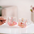 Real Flower Inside Double Wall Glass Cup Set Of 2 180ml Nestasia