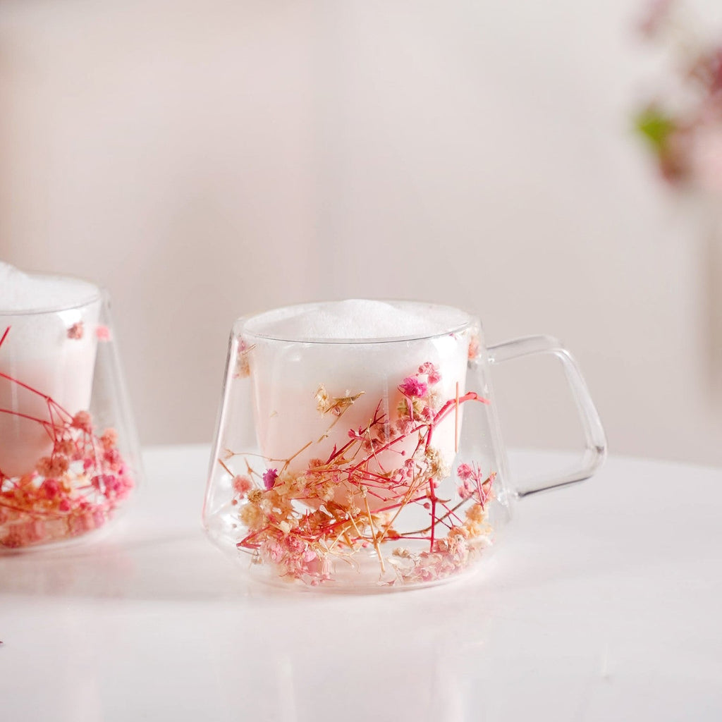Real Flower Inside Double Wall Glass Cup Set Of 2 180ml Nestasia