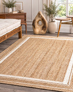 Textured Natural White Rectangular Jute Carpet For Living Room