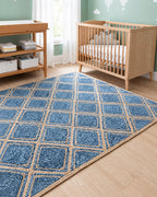 Eco Friendly Blue Rectangular Denim Carpet For Bedroom