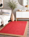 Rectangular Red Jute Floor Mat For Bedroom