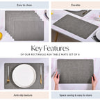 Rectangle Ash Grey Table Mat Set Of 6 Nestasia
