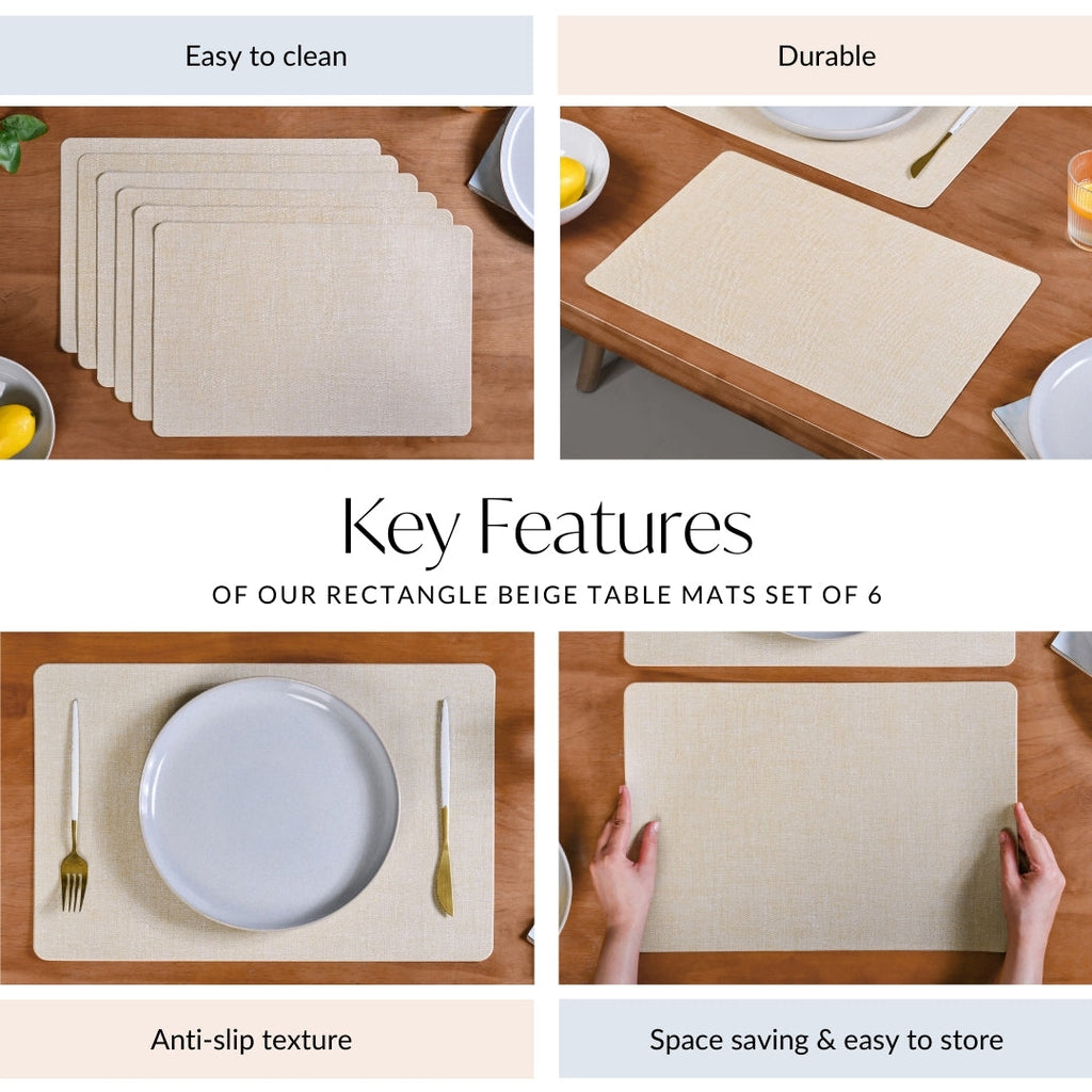 Rectangular Beige Dining Table Mat Set Of 6 Nestasia