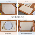 Rectangular Beige Dining Table Mat Set Of 6 Nestasia
