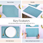 Rectangle Blue Dinner Table Mat Set Of 6 Nestasia