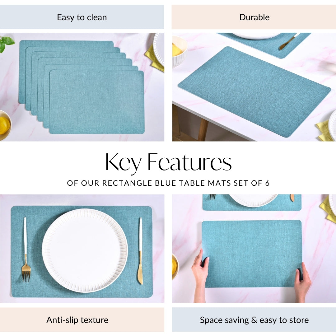 Rectangle Blue Dinner Table Mat Set Of 6 Nestasia