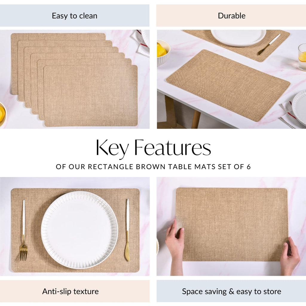 Rectangle Brown Table Mat Set Of 6 Nestasia
