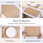 Rectangle Brown Table Mat Set Of 6 Nestasia