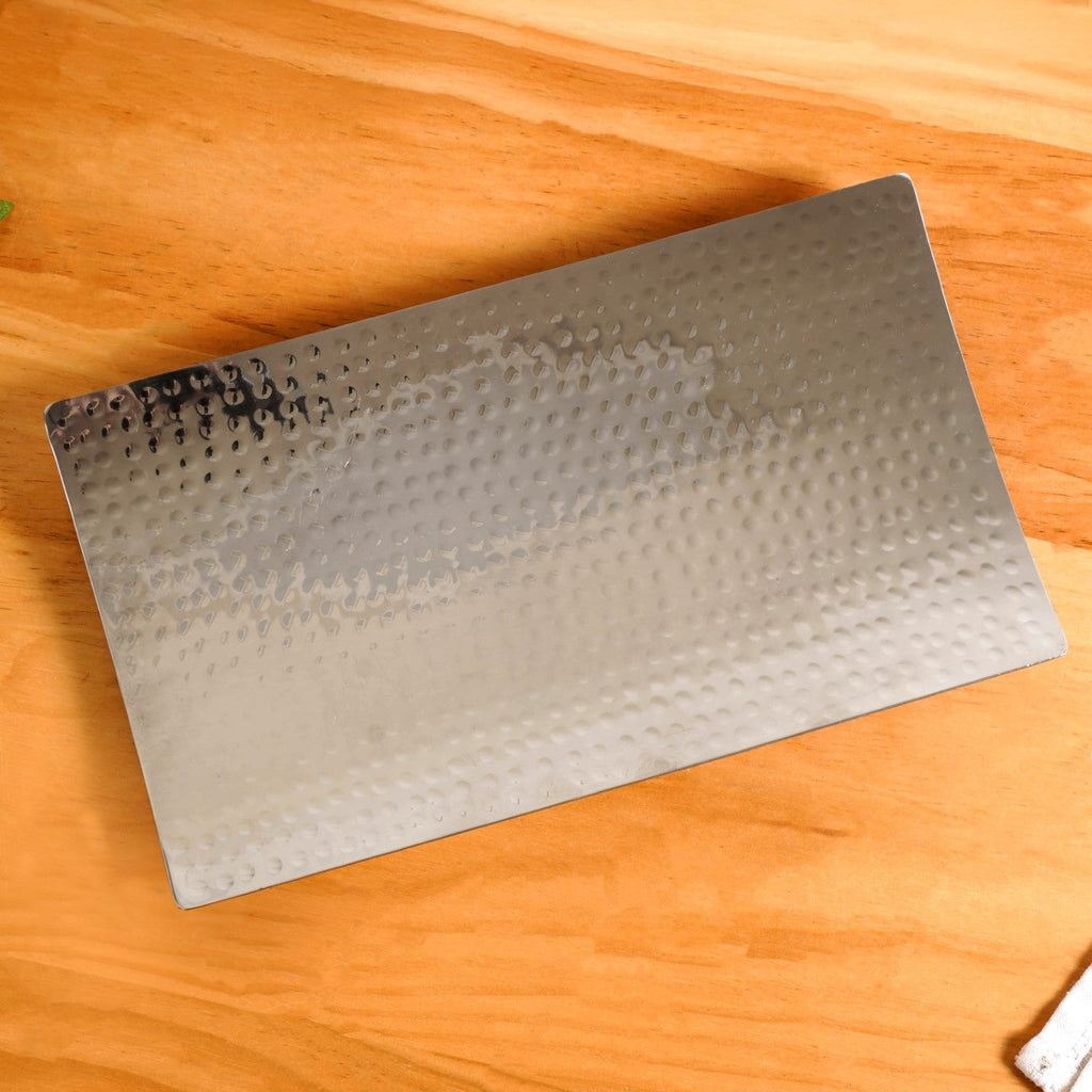 Curved Stainless Steel Hammered Food Platter 25x15cm Nestasia