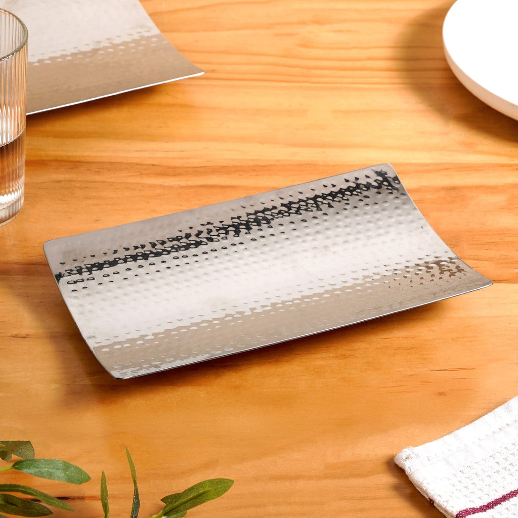 Curved Stainless Steel Hammered Food Platter 25x15cm Nestasia