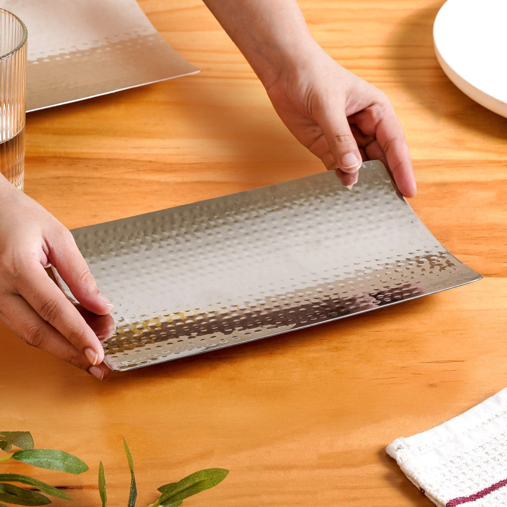 Curved Stainless Steel Hammered Food Platter 25x15cm Nestasia