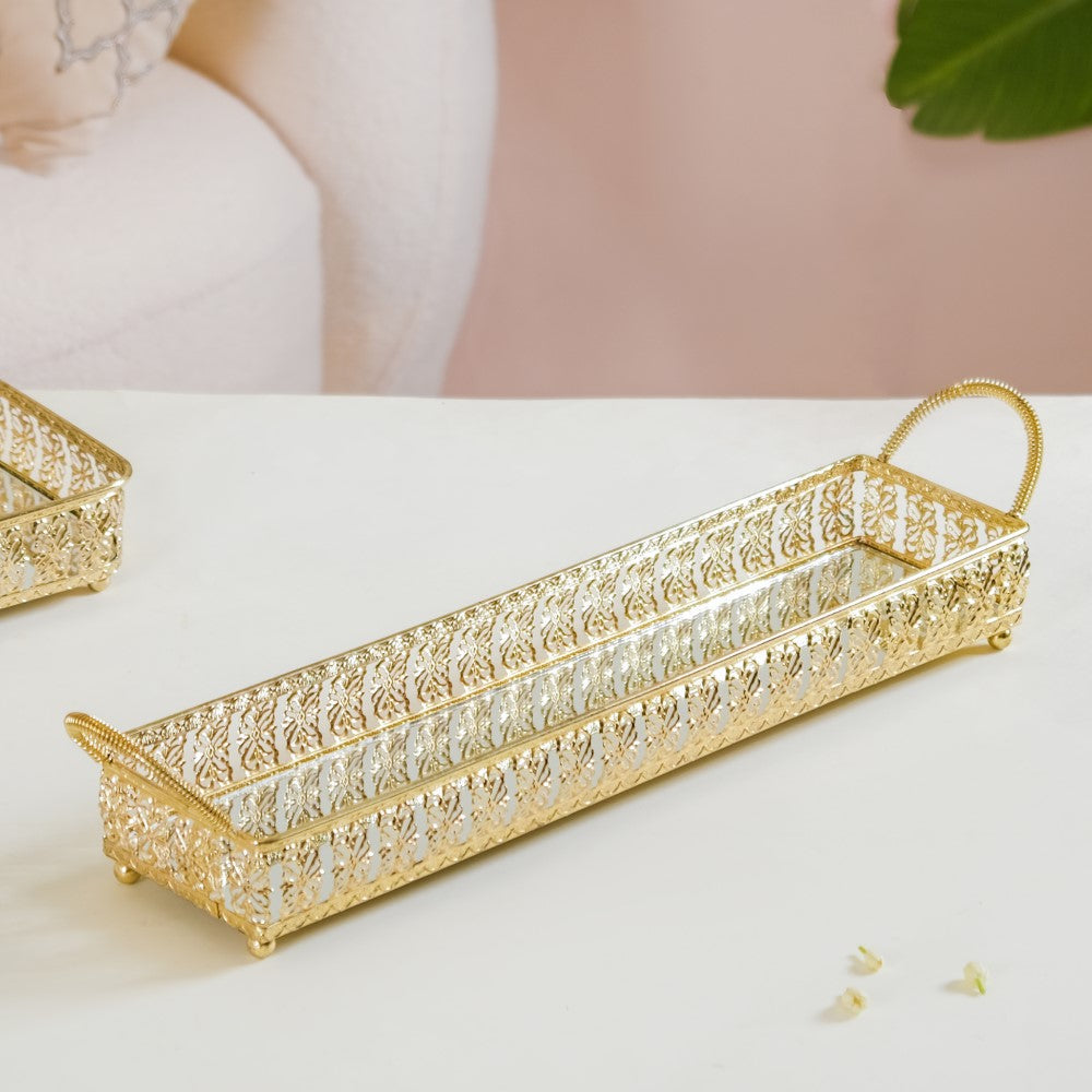 Gold Long Tray With Handles Nestasia