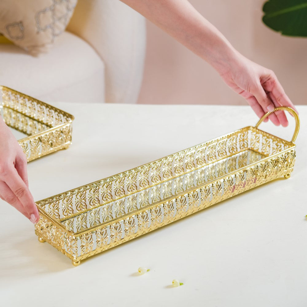 Gold Long Tray With Handles Nestasia