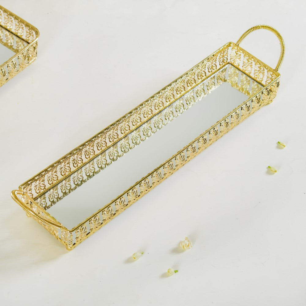 Gold Long Tray With Handles Nestasia