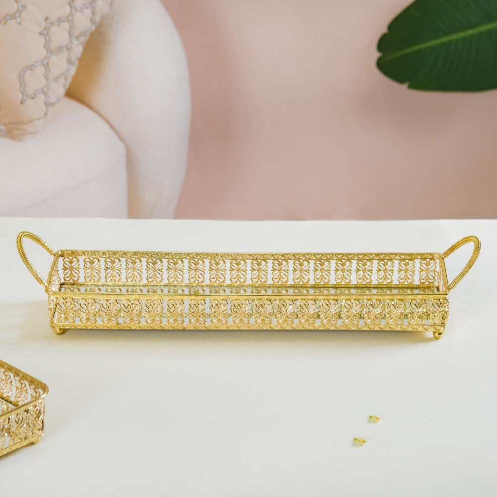 Gold Long Tray With Handles Nestasia