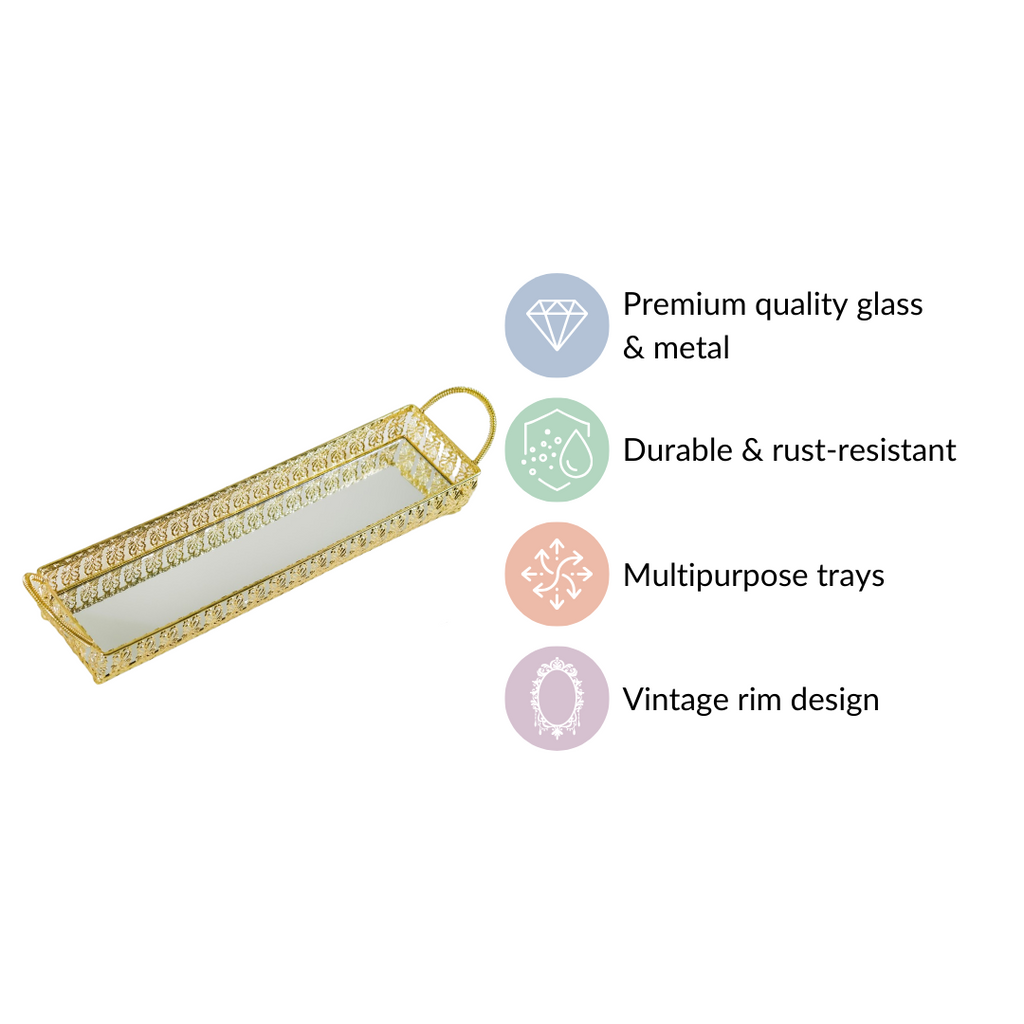 Gold Long Tray With Handles Nestasia