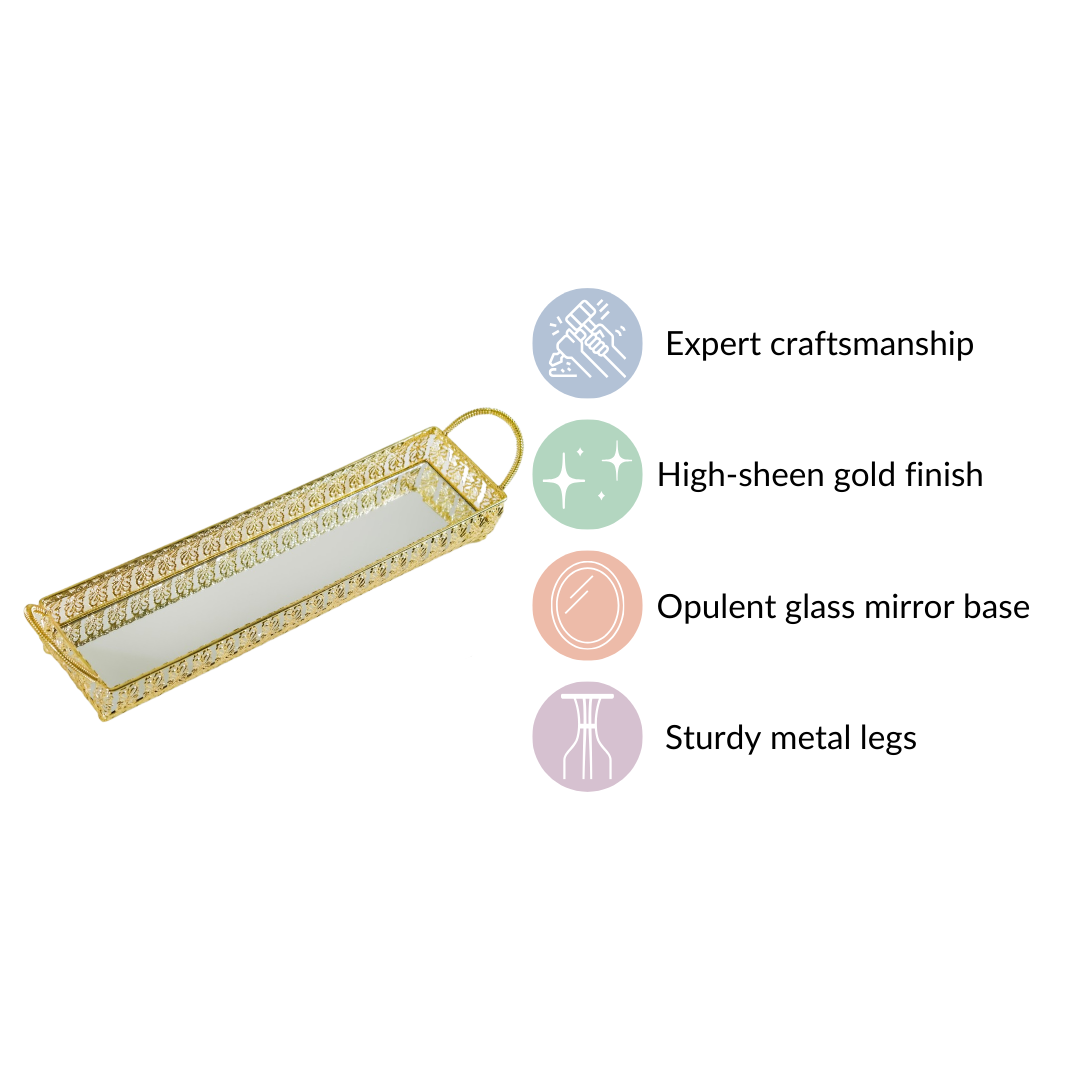 Gold Long Tray With Handles Nestasia