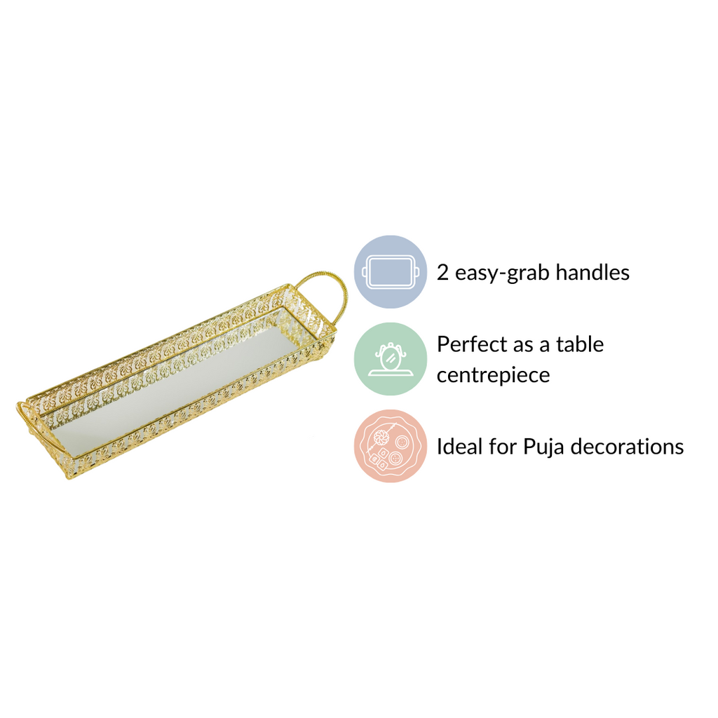 Gold Long Tray With Handles Nestasia