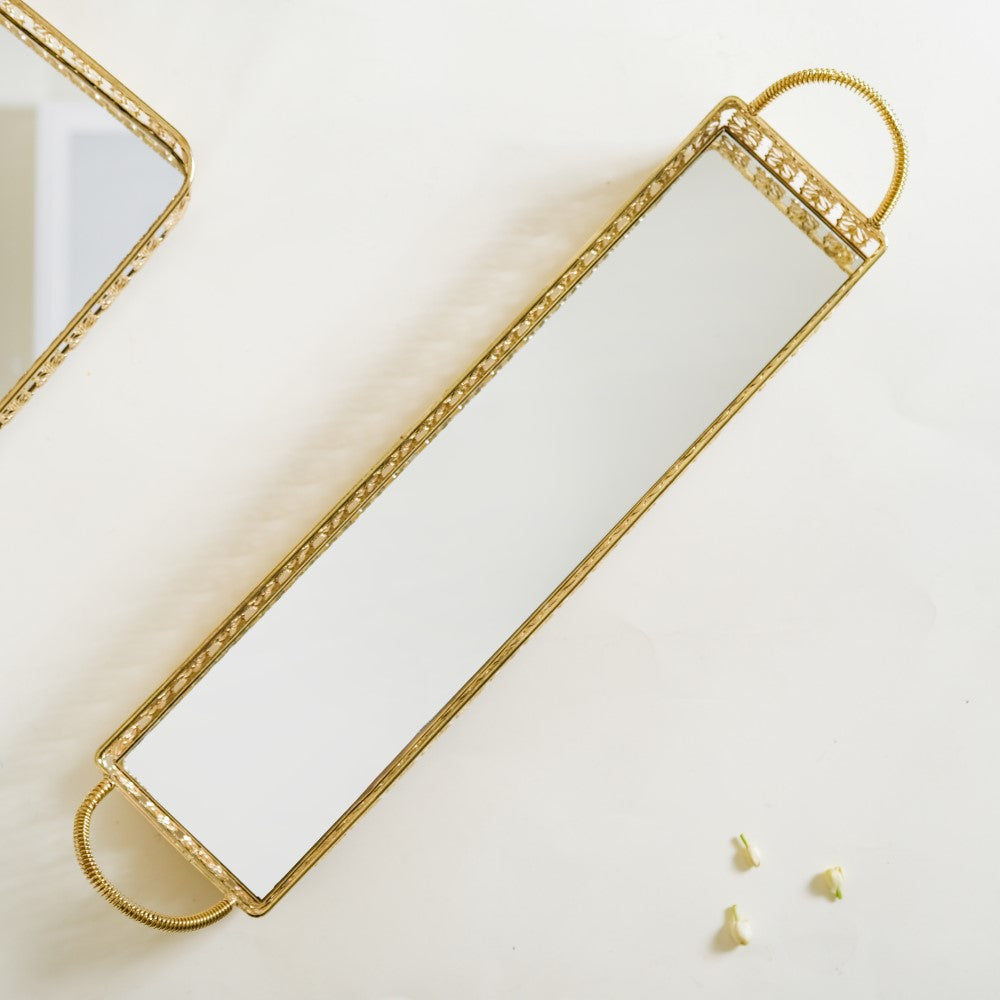 Gold Long Tray With Handles Nestasia