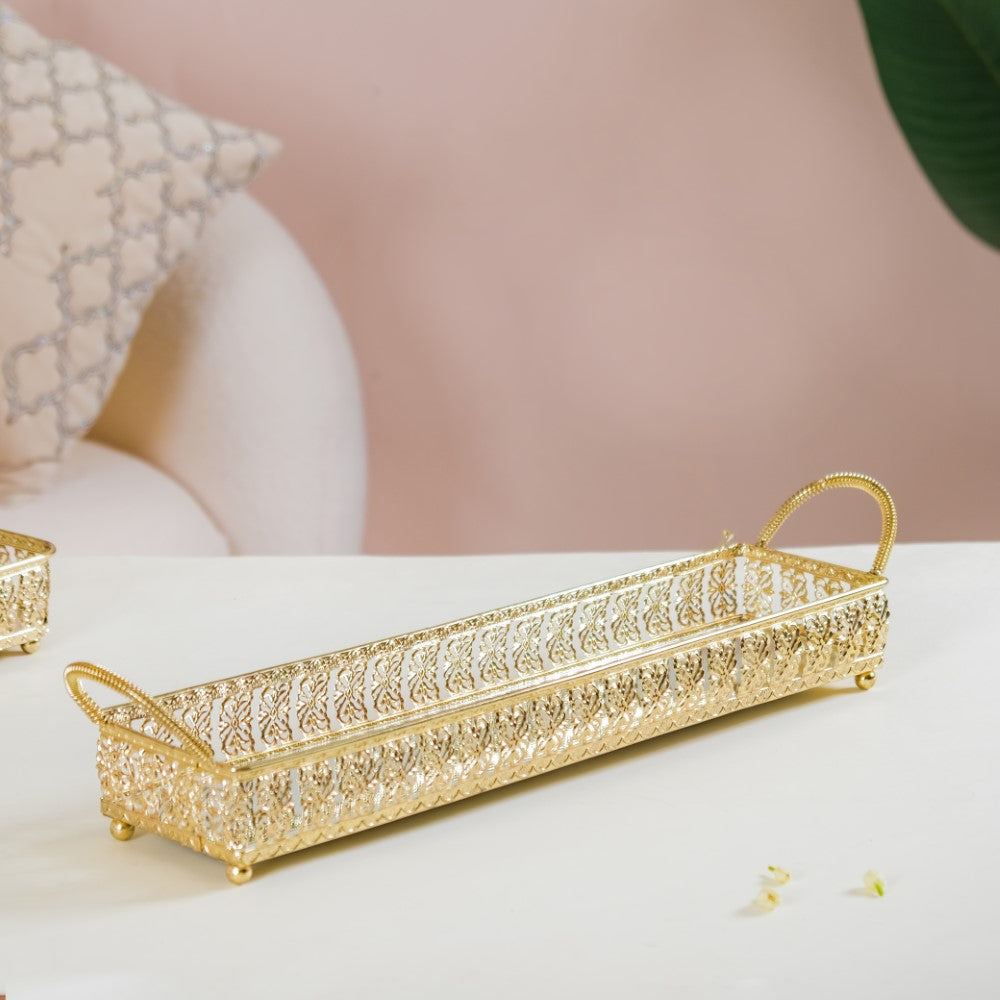 Gold Long Tray With Handles Nestasia