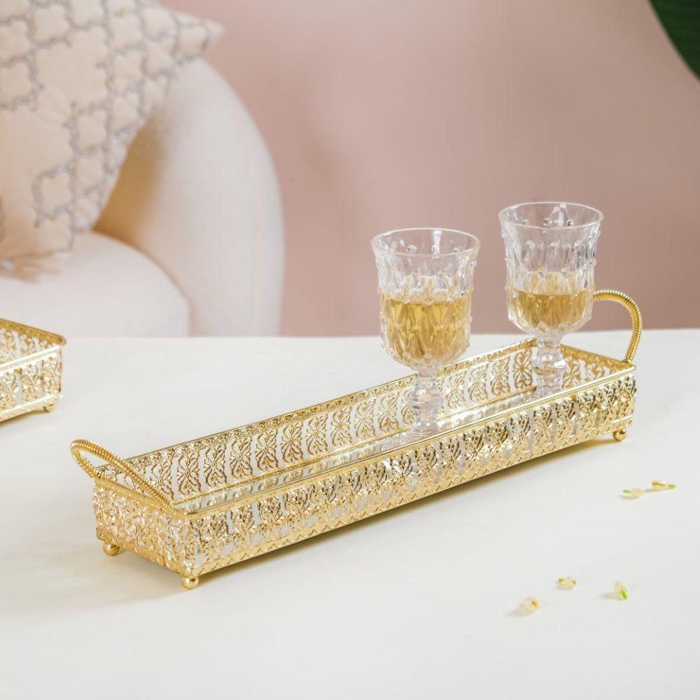 Gold Long Tray With Handles Nestasia