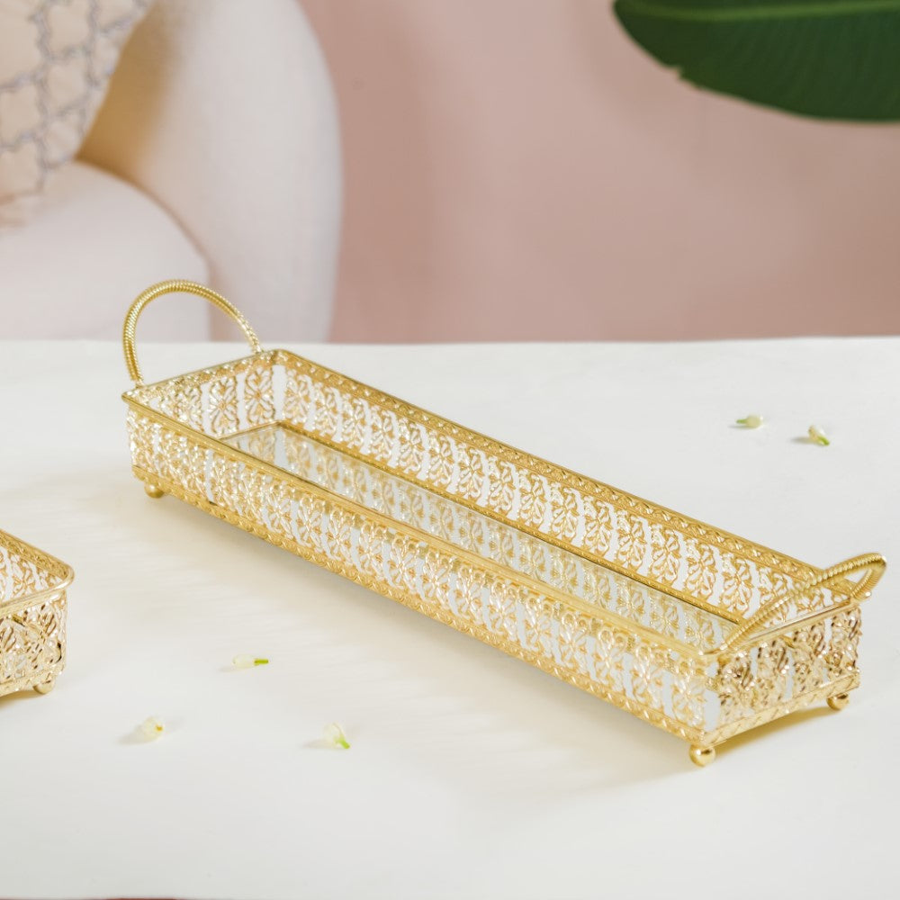 Gold Long Tray With Handles Nestasia