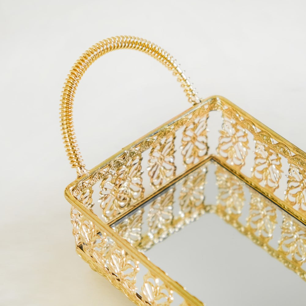 Gold Long Tray With Handles Nestasia