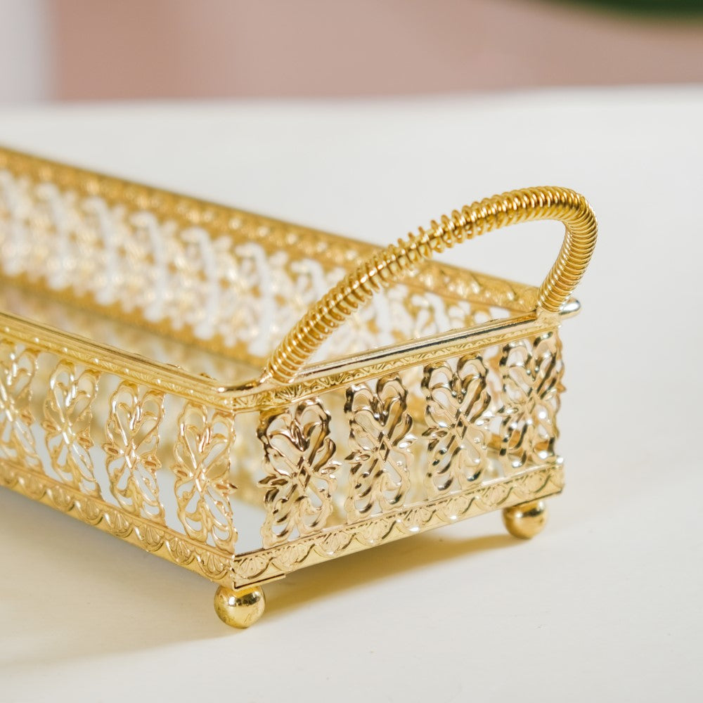 Gold Long Tray With Handles Nestasia