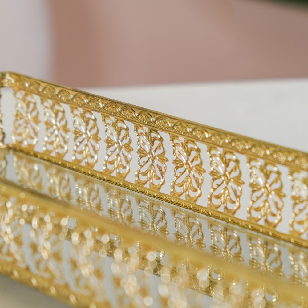 Gold Long Tray With Handles Nestasia